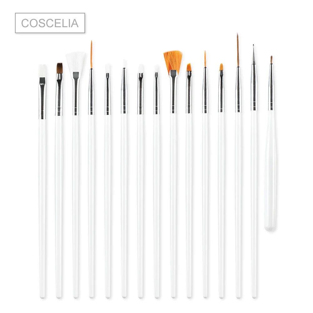 COSCELIA Nail Print Pen Acrylic Nail Kit Art Set UV Gel Brush Nail Art Brushes For Manicure Tool For Nails Tools - Color: 15pc Nail Brush 02