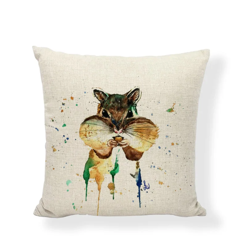 Creative Watercolor Animal Decoration Cushion Cover Squirrel Sloth Deer Panda Pillowcover Home Sofa Chair Decorative Pillowcase | Дом и сад