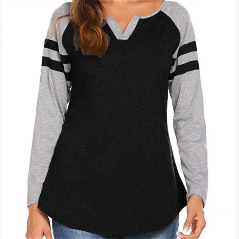Женская футболка с длинным рукавом реглан модная полосатая Лоскутная