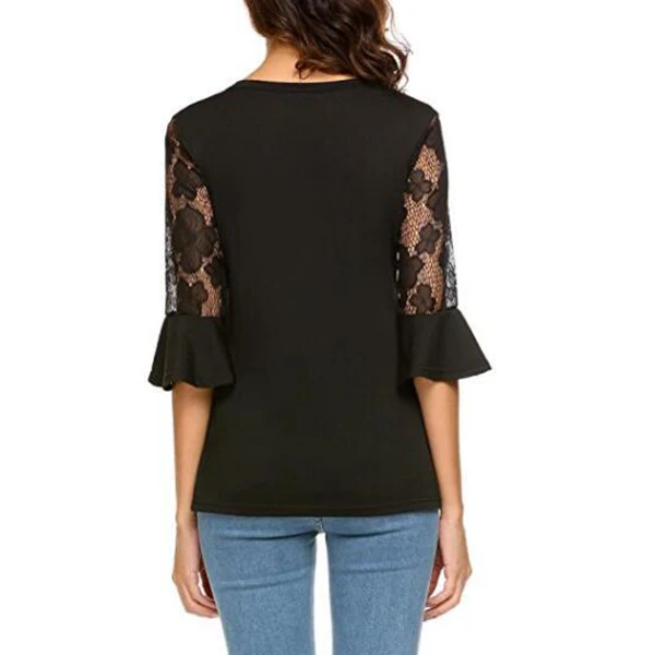 Хит женские кружевные футболки с рукавом 3/4 лоскутные шифоновые облегающие топы