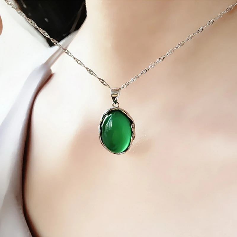 Натуральный зеленый халцедон красный агат S925 винтажный ювелирный набор серебро