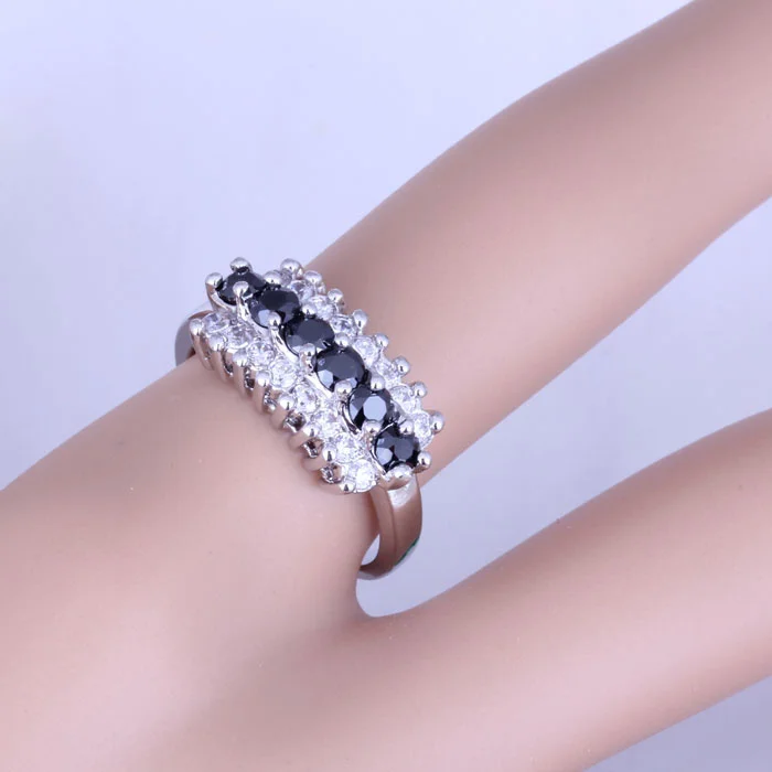 Женское кольцо с черным искусственным ониксом и белым фианитом|fashion rings for women|rings