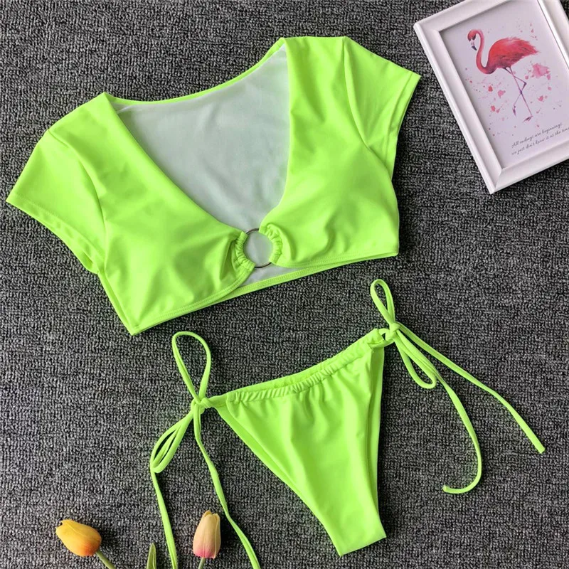 Fluorescent Green Женский купальник из двух частей флуоресцентный зеленый бикини пуш-ап Мягкий Купальник леопардовый Змеиный купальный костюм одежда для плавания пляжная одежда - Цвет: Fluorescent Green