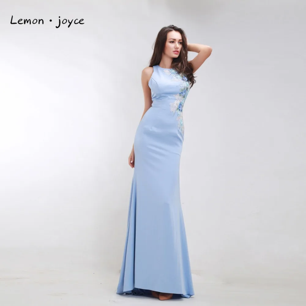 Формальные небесно Голубые Вечерние платья для женщин 2020 с О образным вырезом