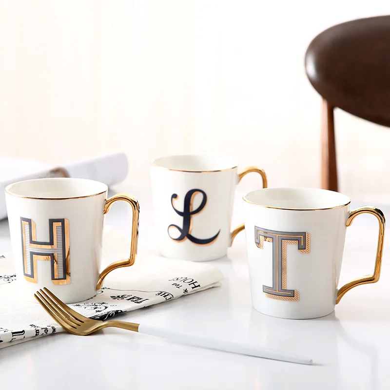 Кофейная кружка с ручкой для молока золотой инкрустацией буквами большие чайные