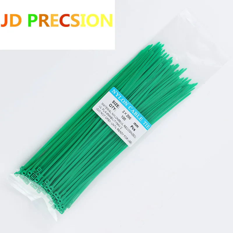 green 2,5/200 мм 100 шт цветные застежки-молнии 8 дюймов Пластиковые самофиксирующиеся нейлоновые закручивающиеся крючки и петли кабельные стяжки 8 кг проволочные связывающие ремни - Цвет: green