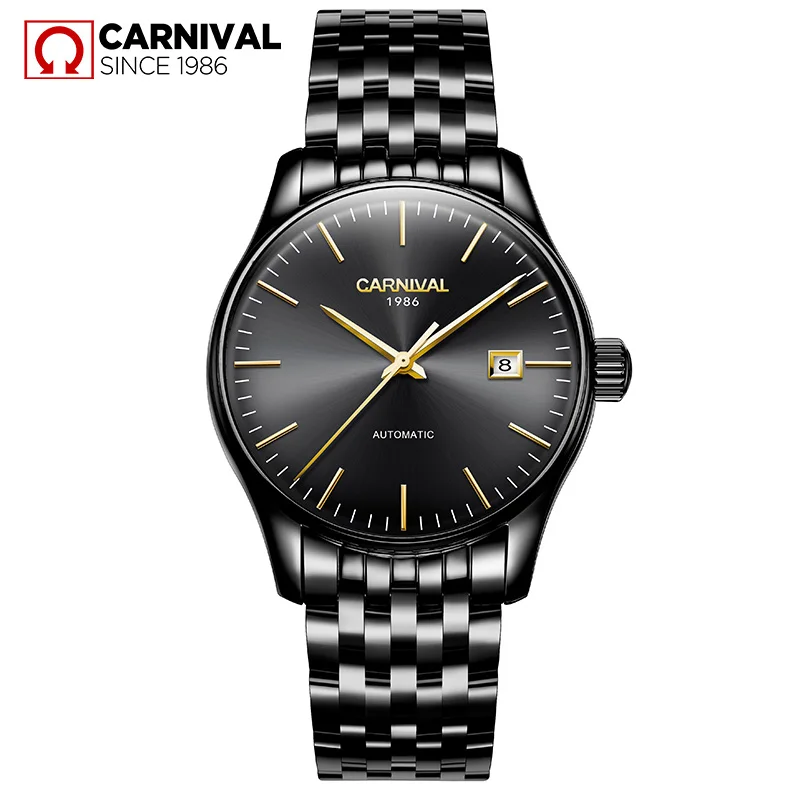 

Luxury Carnival watch men stainless steel waterproof Automatic machine date black dial wristwatch relogio feminine
