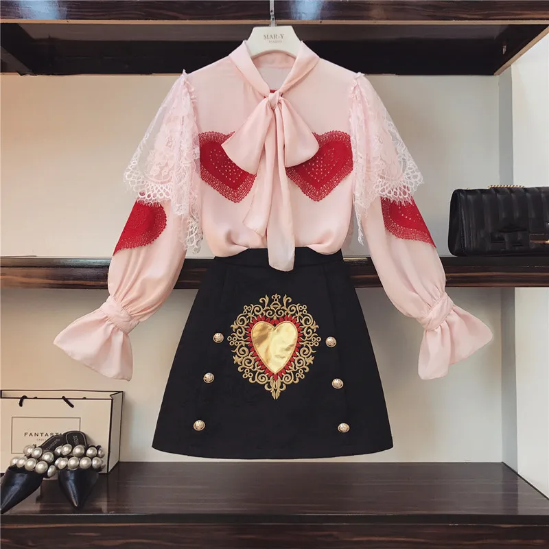 Лоскутные кружевные женские костюмы комплект из 2 предметов с сердечками