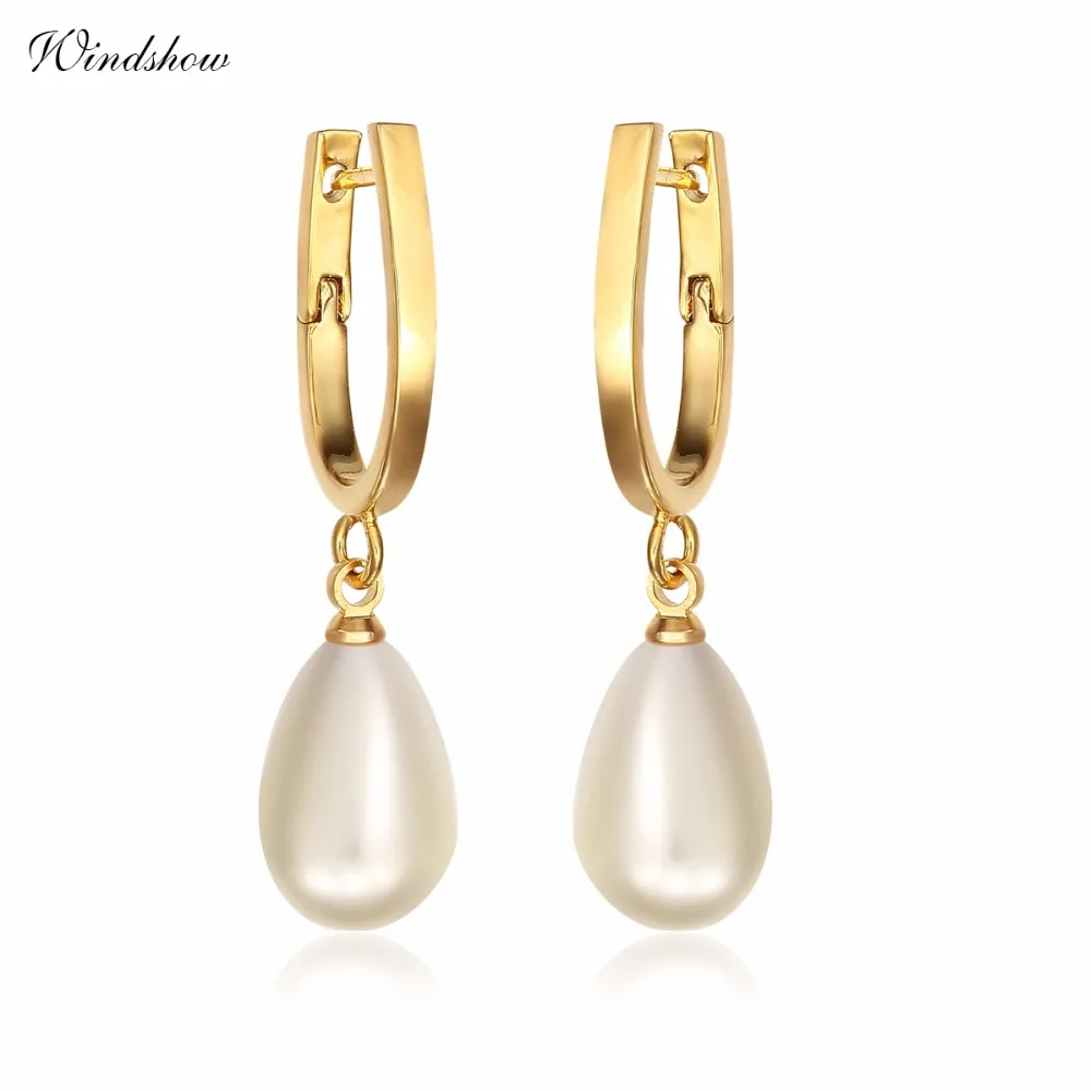 Женские серьги кольца с искусственным жемчугом Windshow подвески золотого цвета