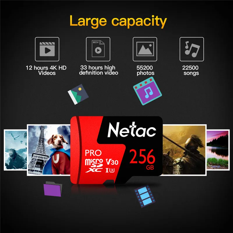 Netac Micro SD карта U3 V30 карта памяти 64 Гб 128 ГБ 256 Гб MicroSD 100 м/с P500 Pro класс 10 TF карта для смартфона cartao de memoria