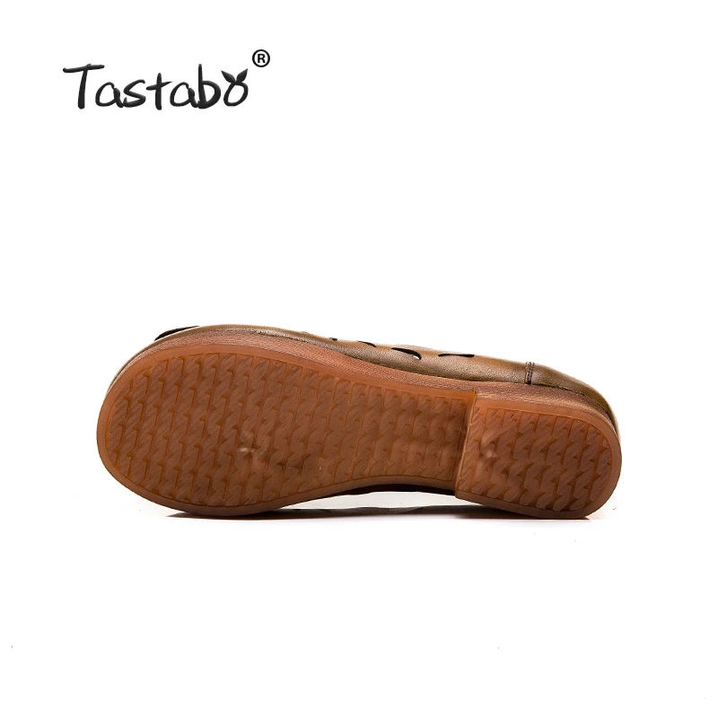 Tastabo натуральная кожа Для женщин обувь наклейка полый дизайн Удобный Повседневный стиль S19627 туфли на плоской подошве Цвет: коричневый, хаки, повседневная обувь