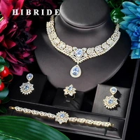 hibride big water drop shape cubic zircon women 4 pcs jewelry set dress necklace earring jewelry set for party gits n 873