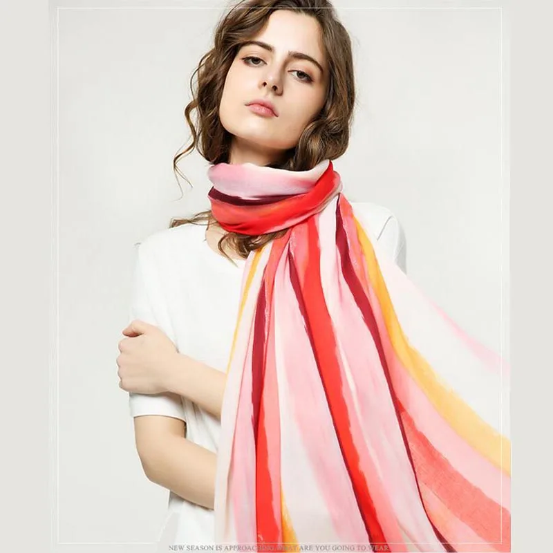 Женский полосатый шарф хлопковая шаль и накидка ручной работы радужная Пашмина