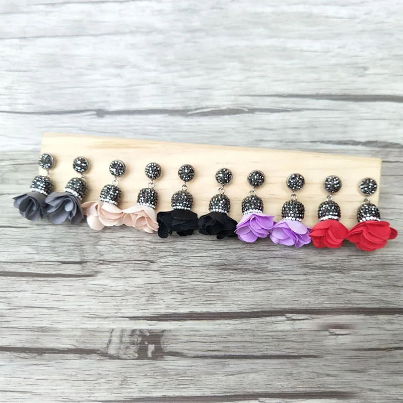 

8 Pairs Mix color Fashion Cloth flower earrings Pave Rhinestone jewelry Handmade Charm Soft earrings for Women ER623