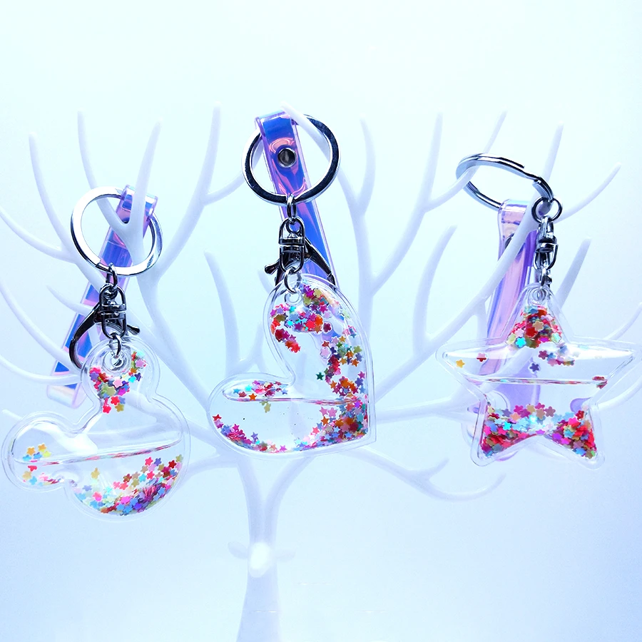 Пентаграмма Блестящая Кожа Quicksand брелок звезда в форме сердца с жидкостью пары