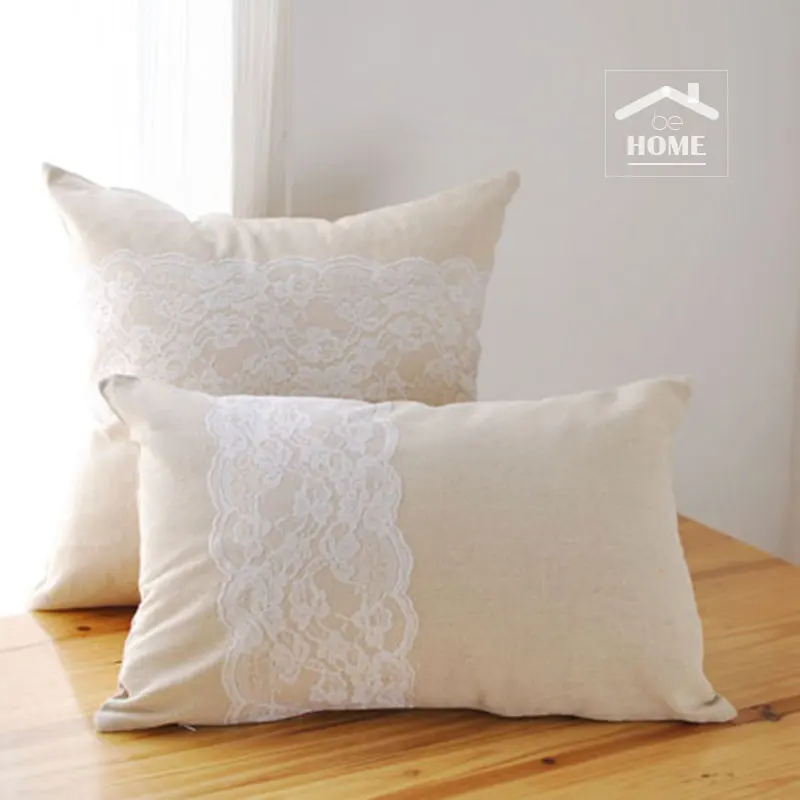 Be Home Высокое качество Европа стиль бежевый сплошной хлопок и лен кружево Чехлы