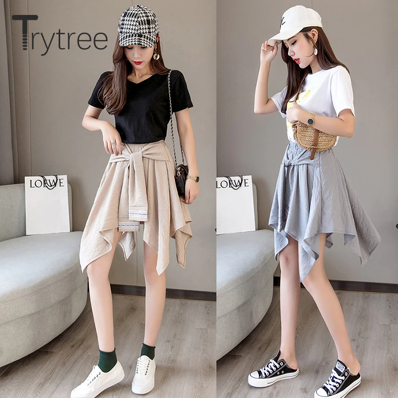 Trytree Летняя Повседневная игривая эластичная талия выше колена Женская юбка