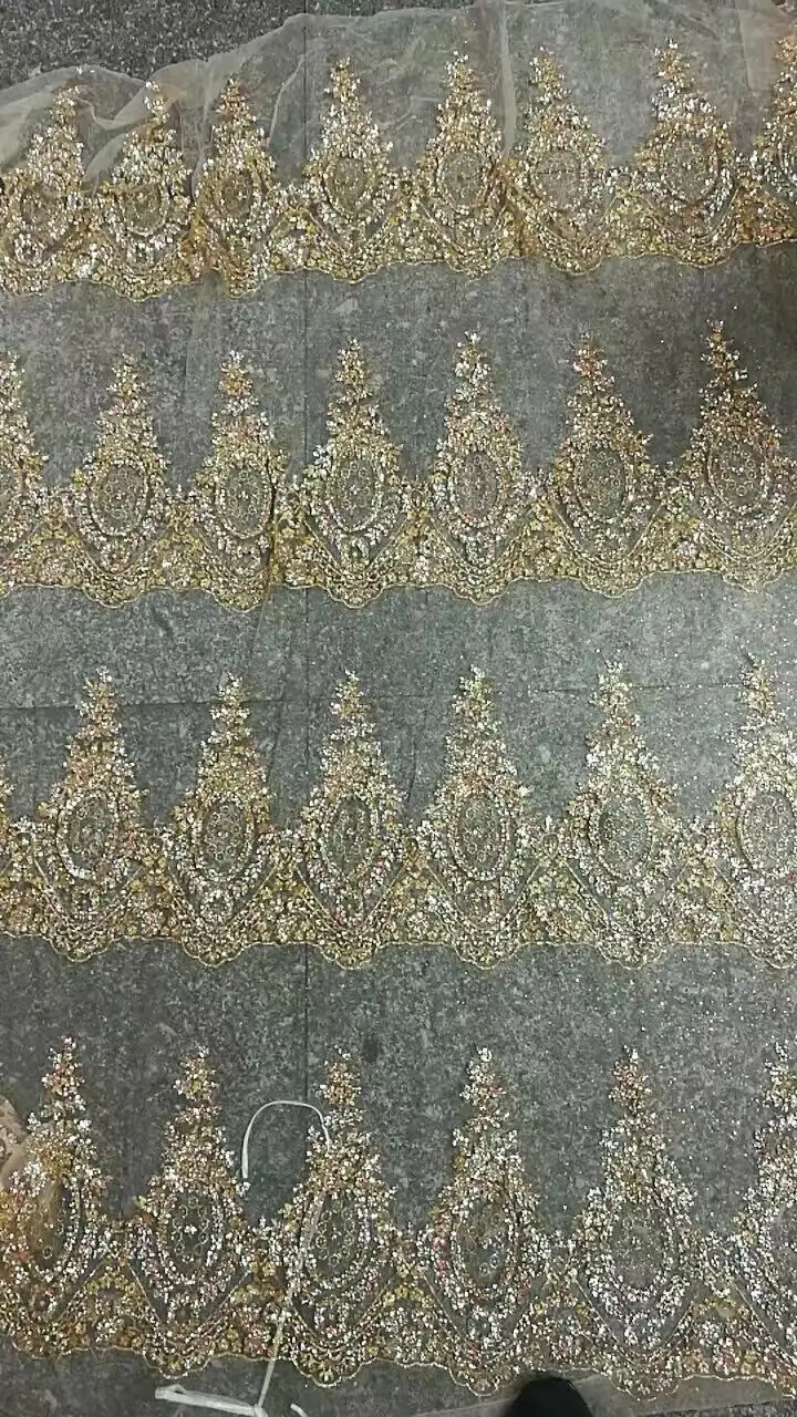 

5 ярдов африканская Тюлевая сетчатая кружевная ткань золотого цвета вышитое французское кружево с блестками