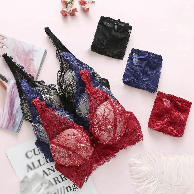 

2019 Women Sexy Push Up Bra Set Fashion Lace Hollow Out Bra Underwear Panty Set
