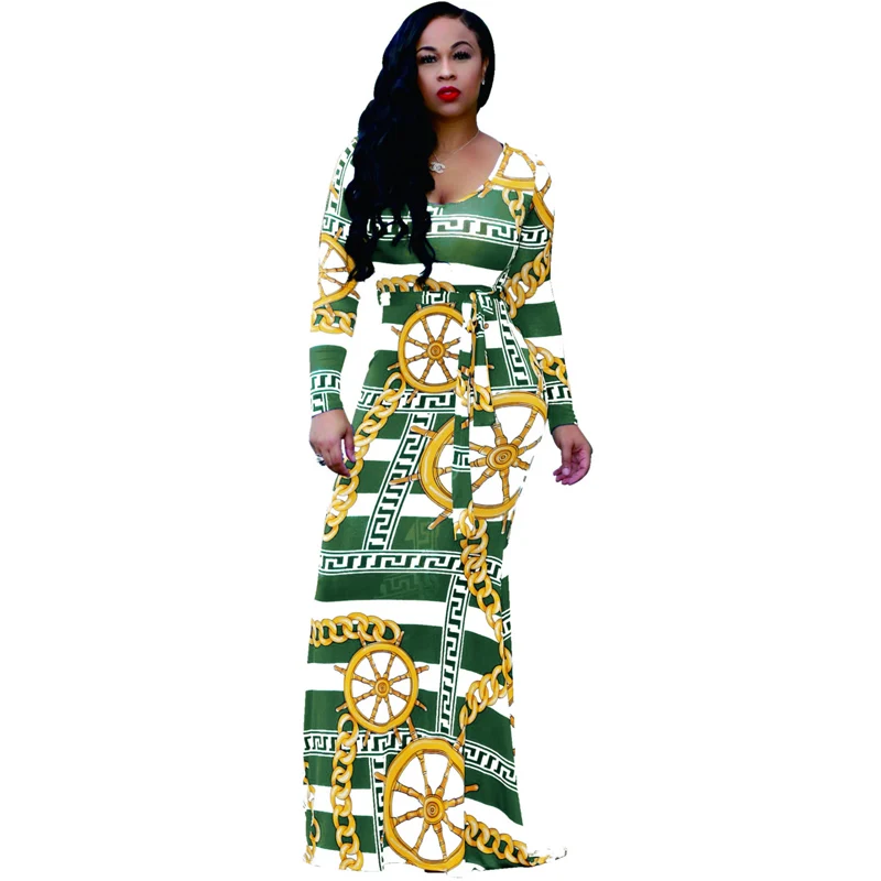 Модное сексуальное эластичное Женское Платье макси с принтом в пол осеннее