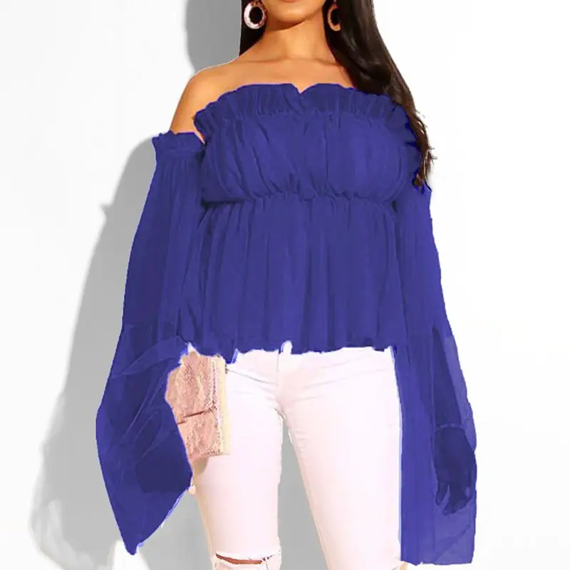 Милая Розовая Сексуальная Блузка с открытыми плечами Женская сетчатая