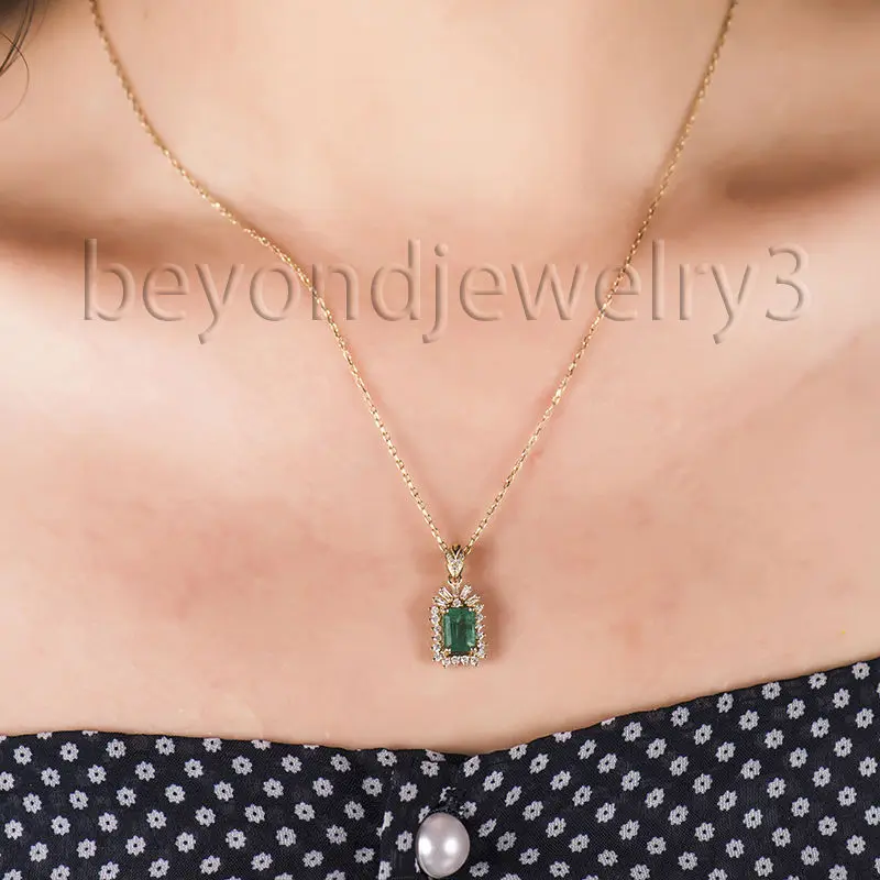 Кулон из драгоценного камня с изумрудом карата 5x7 мм|emerald diamond pendant|colombian emerald pendantgold