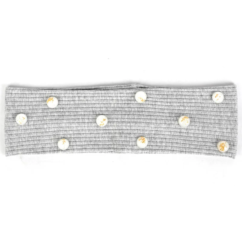 Light Gray White Новые модные женские ребристые повязки для волос золотые фольги круглые бусины аксессуары для девочек женские плоские эластичные повязки на голову полосатые тюрбан DZ778 - Цвет: Light Gray White