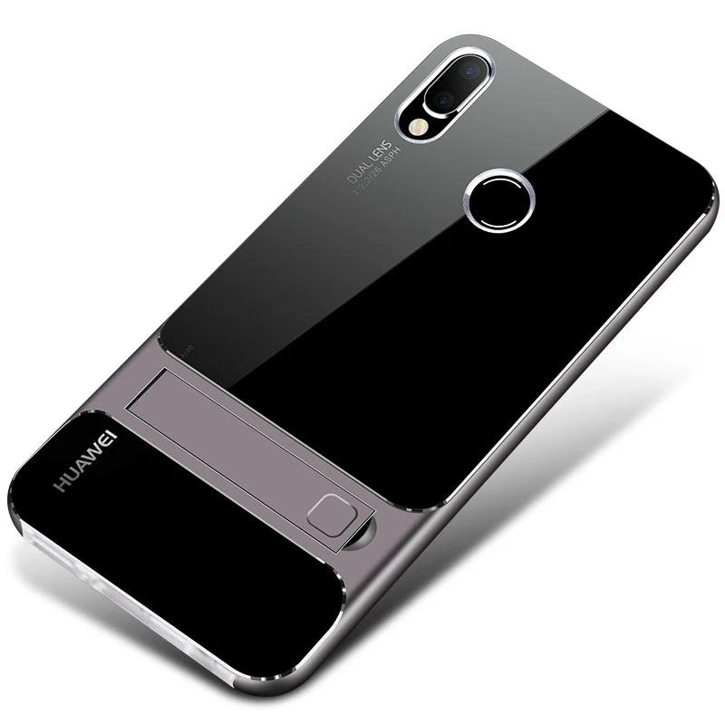Crystal Gray Чехлы для мобильных телефонов huawei P20 Lite, чехлы с 3D подставкой, силиконовые, TPU, PC, гибридные, 360, защитные для huawei Nova 3E P20Lite Nova3E - Цвет: Crystal Gray