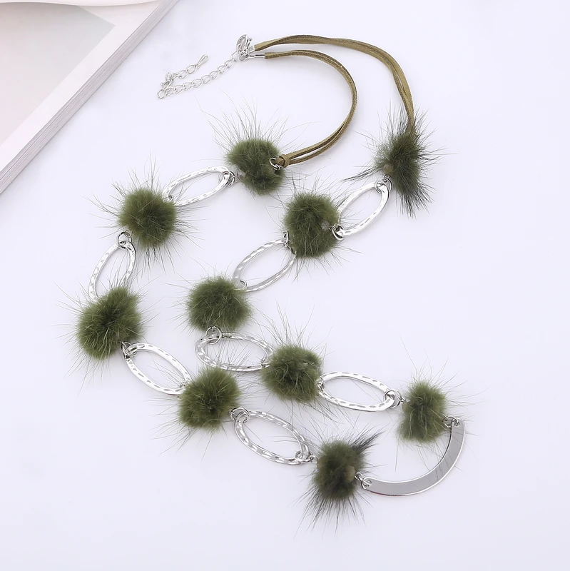 Лидер продаж 2018 длинное ожерелье с норковым шариком Женская Модная бижутерия