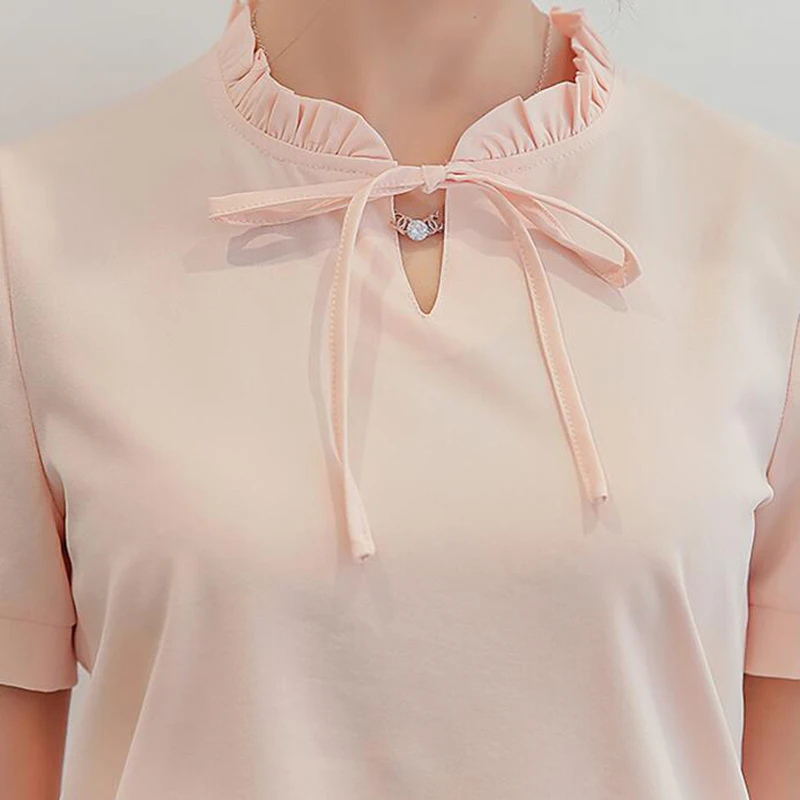 Летняя белая блузка новинка 2018 модные женские рубашки с коротким рукавом