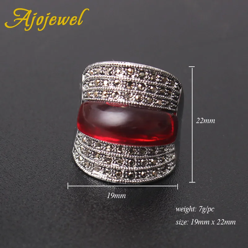 Ajojewel, оригинальные ювелирные изделия, красный камень, геометрические винтажные кольца для женщин, черные стразы, бижутерия, прекрасный свадебный подарок - Цвет основного камня: Красный