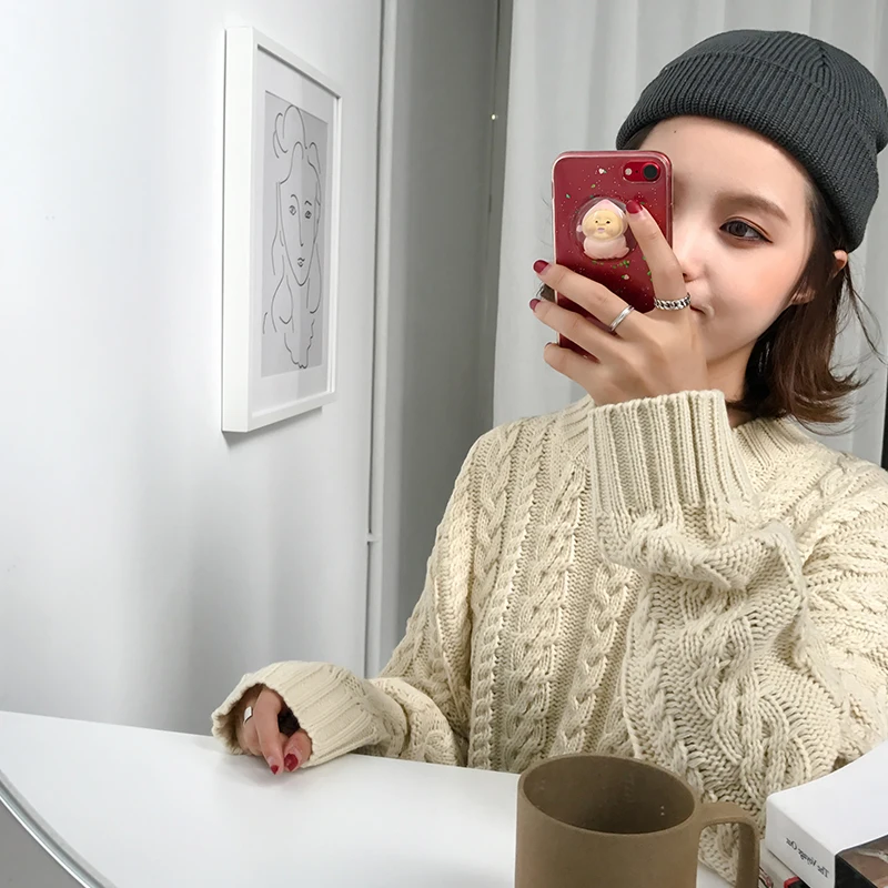 Повседневный винтажный свободный свитер женские свитера милые японские Kawaii Ulzzang