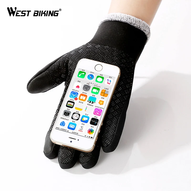 Зимние перчатки WEST BIKING теплые бархатные велосипедные спортивные для сенсорных