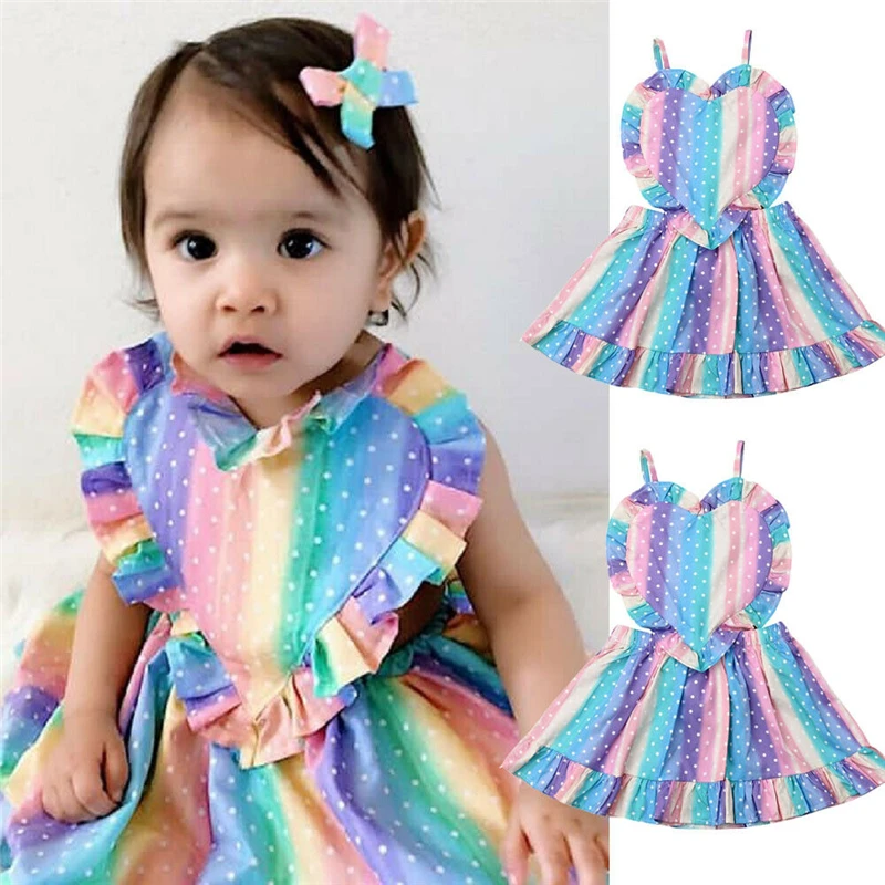 Toddler Baby Girl Love Colorful Sleeveless Dress Romper Summer Outfit Clothes | Детская одежда и обувь