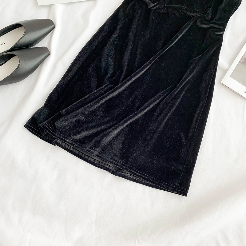 Летние черные платья женские тонкие v образный вырез однотонные бандажные мини