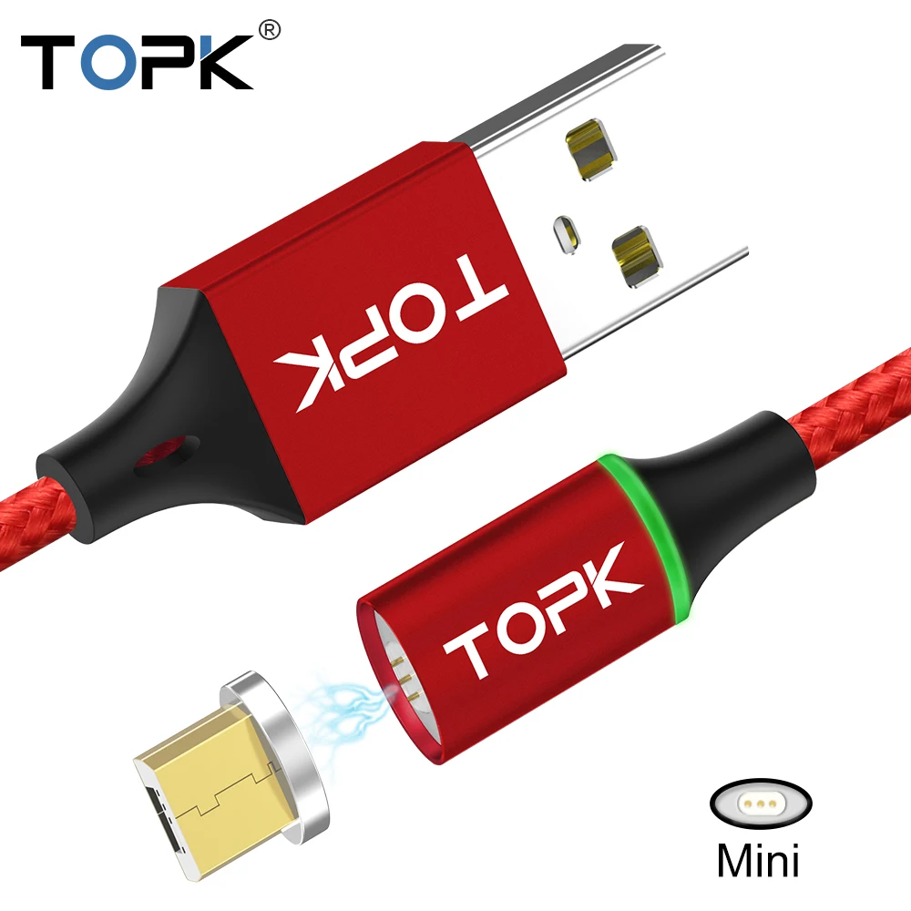 TOPK F Mini3 светодиодный магнитный кабель высокоскоростной зарядный Micro USB для samsung