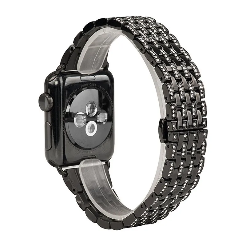Женское платье часы ремешок для Apple Watch группа кристалл часы полосы Роскошные Нержавеющая сталь браслет ремешок для iWatch 38 мм 42 мм - Цвет ремешка: Black