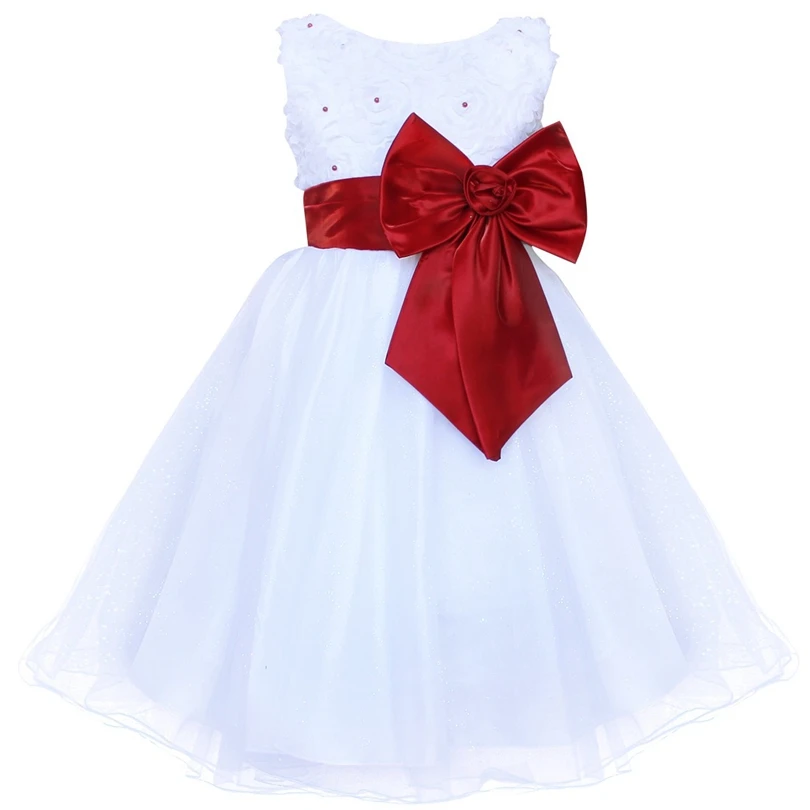 Белое Цветочное платье TiaoBug для девочек Тюлевое официальное с жемчугом первого