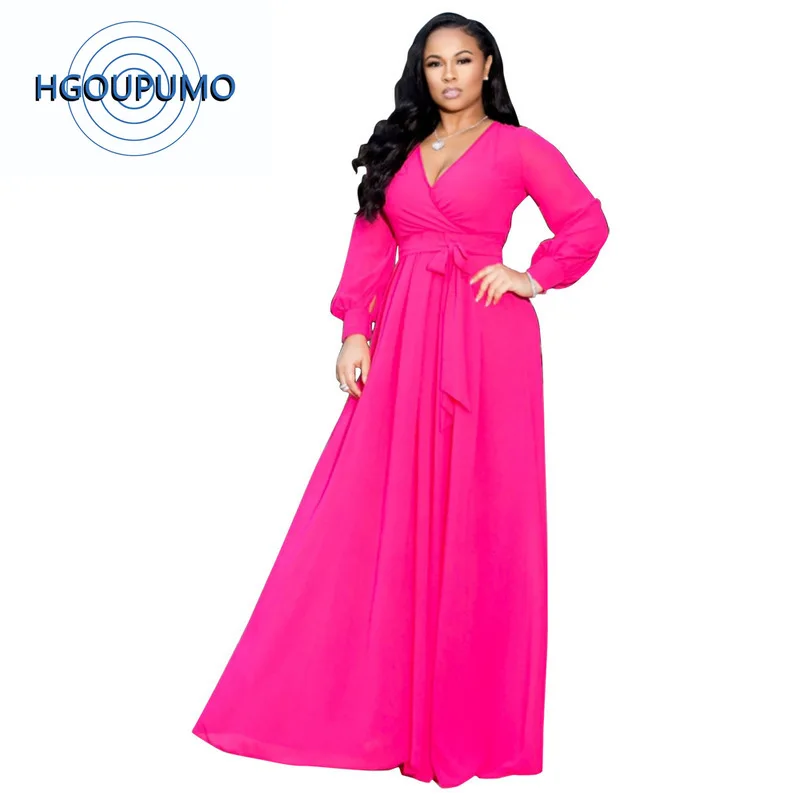 Плюс Размеры летнее шифоновое длинное платье Для женщин глубоким v образным