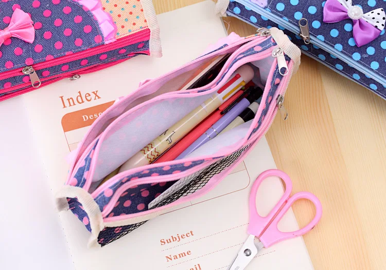 Милые Симпатичные Школьные пеналы с узлом бабочкой холщовая Сумочка для ручек и