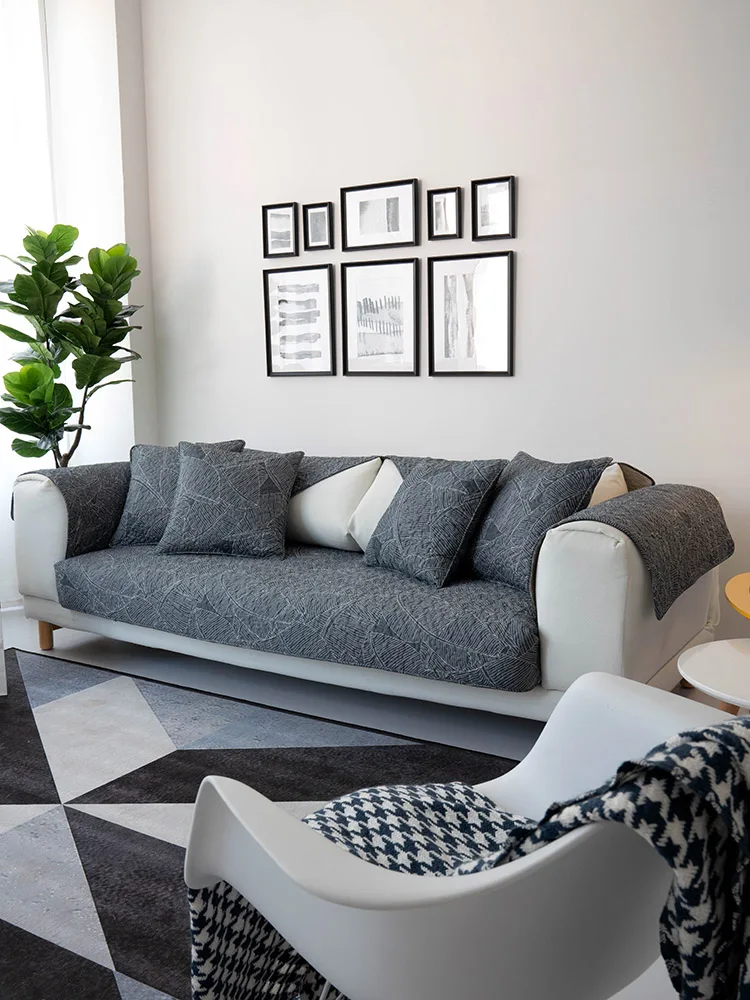 Living Room Four Seasons Cotton Sofa Cushion Modern Simplicity Dark Color Botany Sofa Towel Armrest Towel