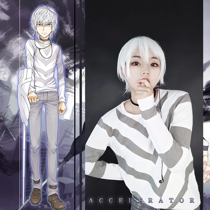 

[Milky Way]A Certain Magical Index Accelerator Cosplay Costume Toma Kamijo Long Sleeve Tops White Tshirt