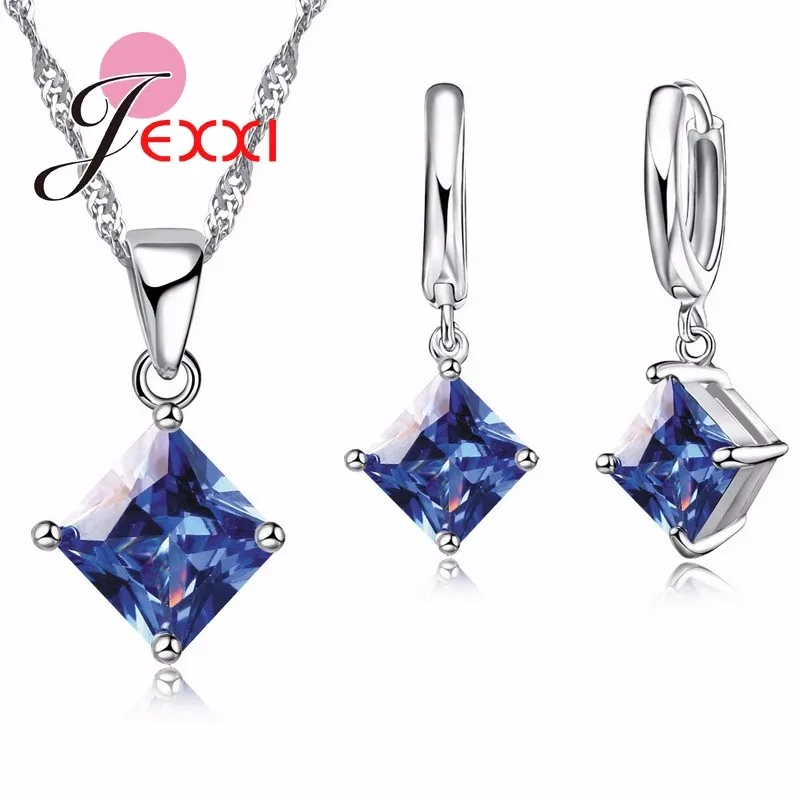 

Elegant Blue Crystal Wedding Jewelry Sets Fine 925 Sterling Silver Pendant Necklace And Earring Set For Women Bijoux