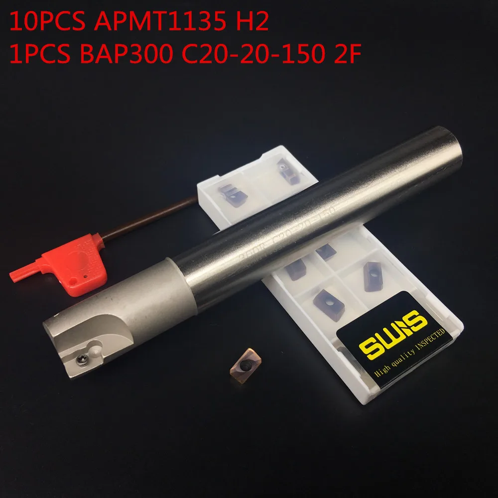 

10PCS APMT1135 H2 + 1PCS 20mm Milling cutter holder BAP300R C20-20-150L-2F face mill Roughing Working P M K
