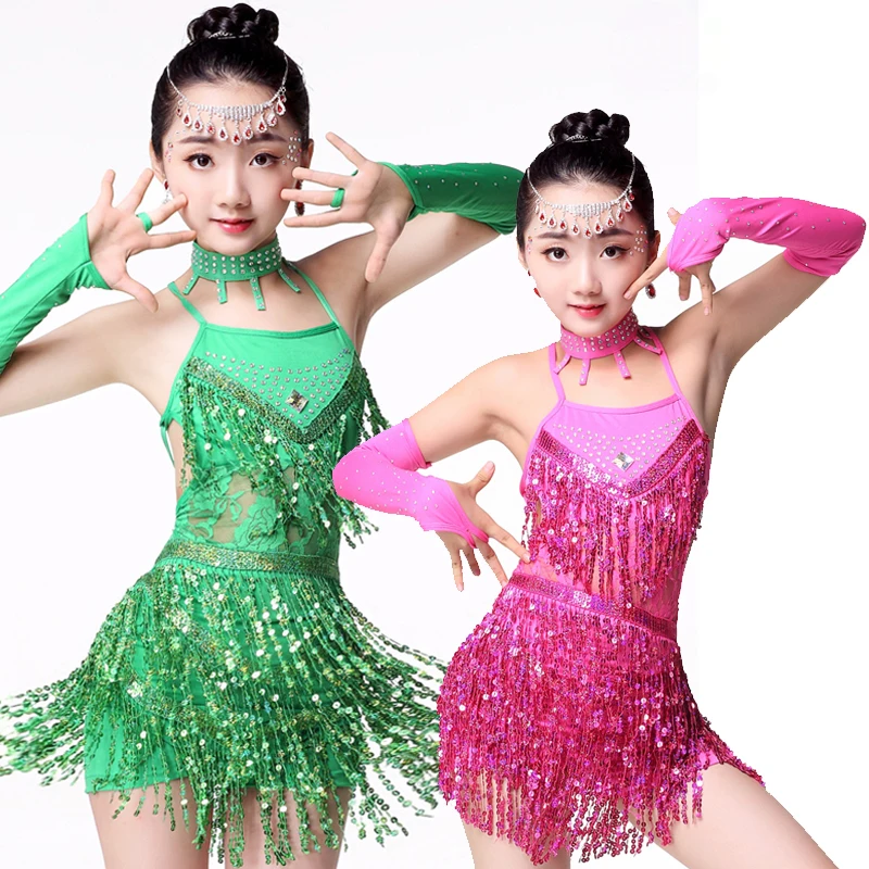 Детская одежда для бальных танцев танцевальное платье с блестками джазовые ряды