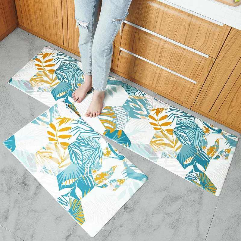 Long Kitchen Mat Bath Carpet Printing Mats PVC Leather Anti Slip Bottom Mat Waterproof Mat for Home Kitchen Oil-Proof Floor Mat