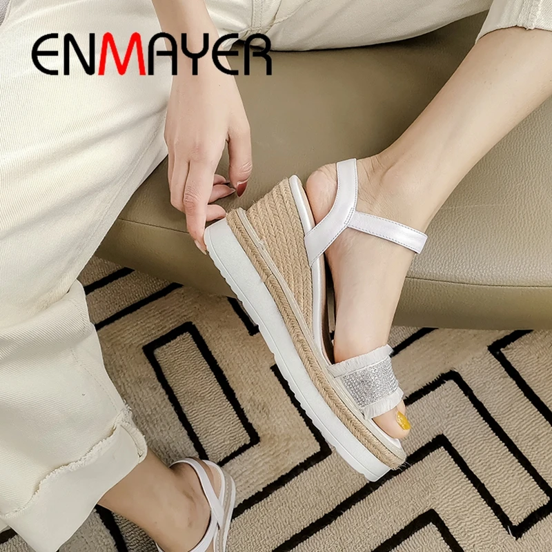 

ENMAYER 2019 New Arrival Genuine Leather Gladiator High Heel Sandal Women Summer Fashion Solid Party Size 34-39 LY2270
