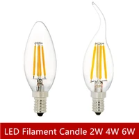 led filament candle bulb 2w 4w 6w c35 warm white glass flame tip 220v e14 base 2700k for living room bedroom decoration