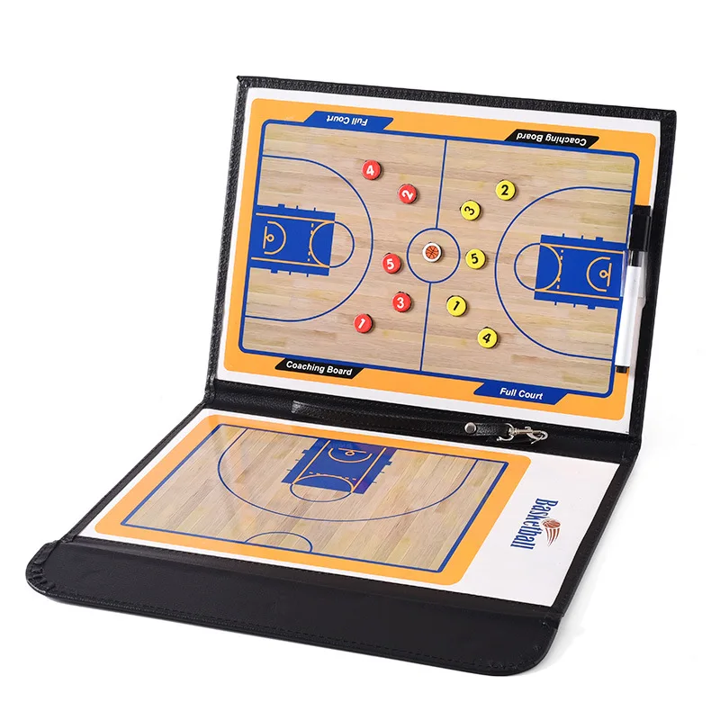 

Basketball Tactics Coach Board Portable Folding Coach Teaching Board With Magnetic Pen High Quality PU Leather
