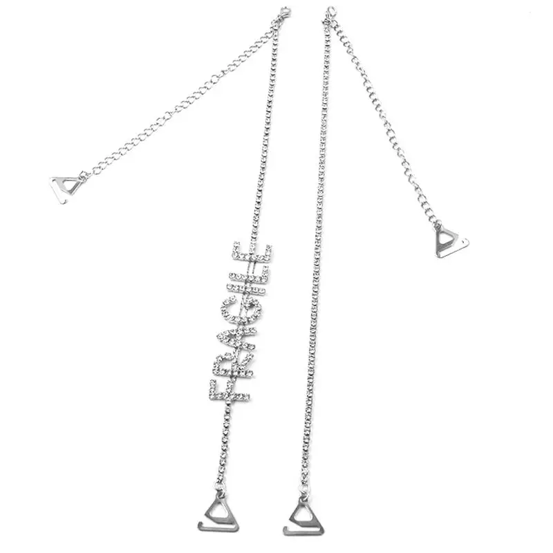 Silver 1.8cm Hook Женские металлические декоративные лямки бюстгальтера Роскошные блестящие стразы буквы алфавита плечо цепь съемный регулируемый с крючком - Цвет: Silver 1.8cm Hook